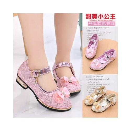 Spring Children Shoes Girls High Heel Princess Dance Sandals Kids Shoes Glitter Leather Fashion Girls Party Dress Wedding Shoes
