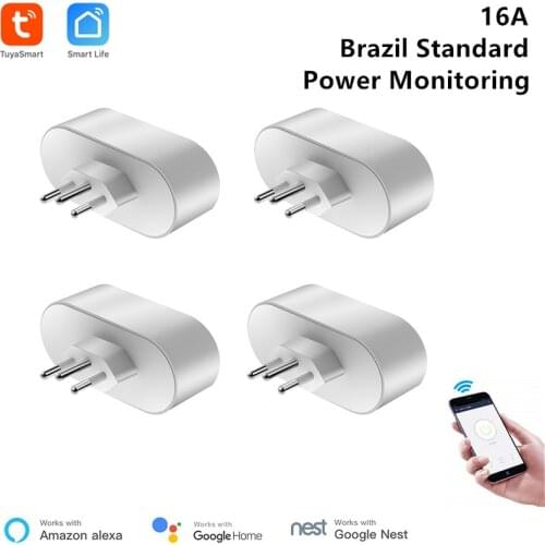 4 piece Google Home Compatible Type Brazil Smart Socket for Smart Home Remote Control Timer Power Monitor Smart Life App Control