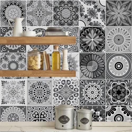 Mandala Pattern Arabic Tiles Wall Stickers Renovation Art Mural Removable Wall Decals Art Wallpaper Grey Kitchen Floor Home PVC