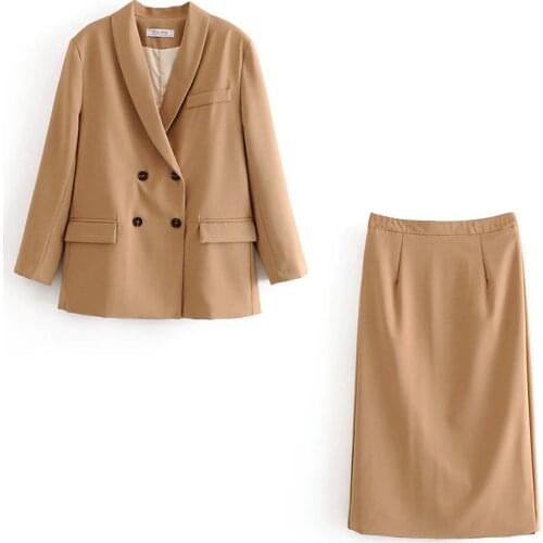 2020 Spring Autumn Women Blazers Suits Doule Breasted Pink Blazer Fashion High Waist Skirt Office Lady Sets Two-piece Coat Suit
