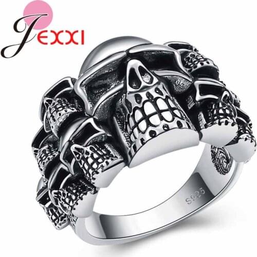 Vintage Design 925 Sterling Silver Rings Black Skull Retro Ring Women/Girls Finger Rings Wholesale Price Fast Shipping