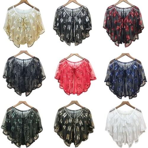Vintage Sequin Summer Handmade Crochet Lace Mesh Shrug Bolero Embroidery Cardigan Feminino Short Cape Oversized Tops Women Cape