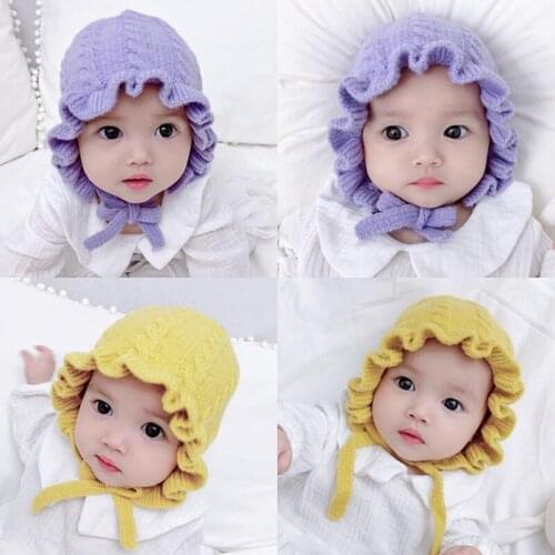 Baby Girl Knitted Hat Winter Princess Hat 3 6 Months Cute Lace Up Child Warm Hat For Girl Fashion Photogarphy Props