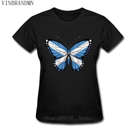 Kawaii Cartoon Clothes Summer Tops Cute Tees Scotland Flag Design T-Shirts Women 3D Scottish Flag Butterfly Short Sleeve T Shirt