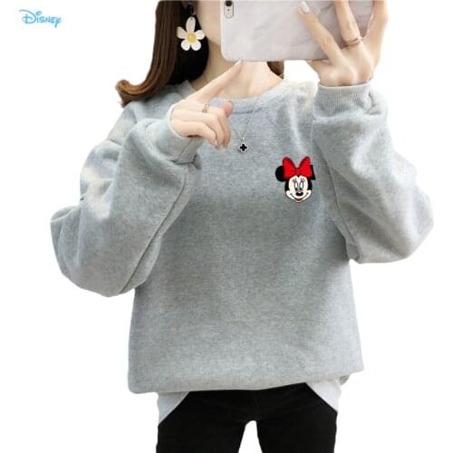 Disney Anime Minnie Mouse Cute Kawaii Oversized Sweatshirt for Ladies Autumn Winter Crewneck Fleece Thick Warm Long Sleeve Top