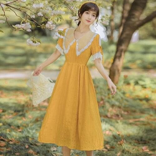 Summer Dress 2021 Elegant Romantic Mesh Embroidery Sweet Retro Vestidos French Gentle Wind Midi Dress Women