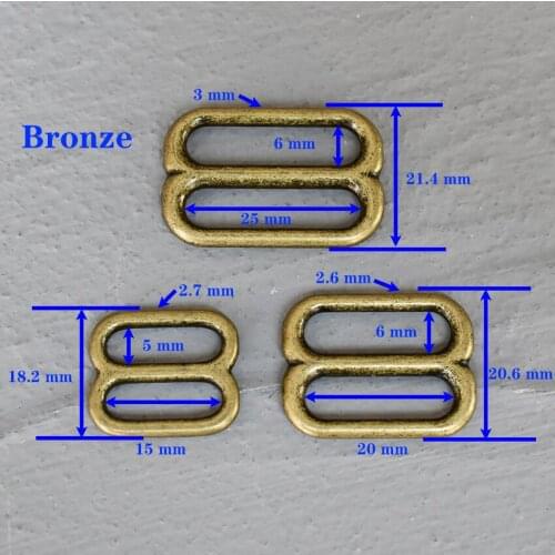 1 Pcs 15/20/25mm Bronze Metal Adjust Buckle Tri Slide Buckle Middle Center Bar Adjuster for Leather Craft Bag Strap Webbing