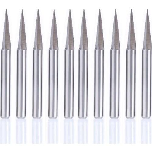 10x Carbide Steel 15 Degree 0.2mm CNC Router Triangular Pyramid Engraving Bits