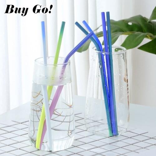 2PCS Stainless Steel Straws Amazing Color Change With The Temperature Change Reusable Metal Curving & Straight Drinking Straws