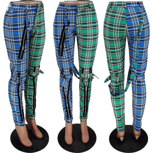 2021 Casual Plaid Pants Women Girl Zip Sweatpants Fall Winter Clothing Streetwear High Waist Sporty Trousers Patchwork Joggers
