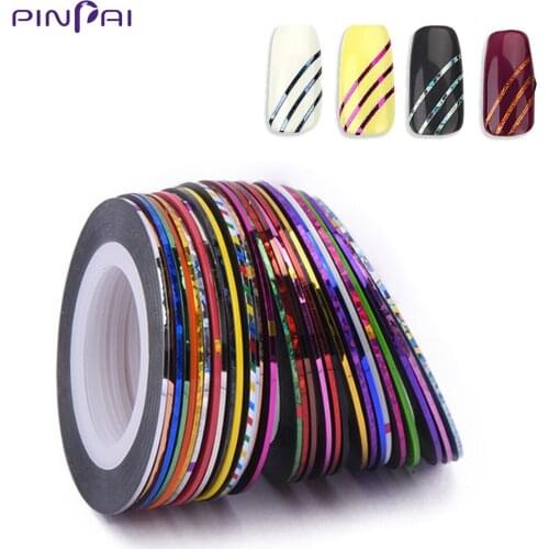 30 Rolls/Set 1mm Mixed Colors Nail Striping Tape Decal DIY Radium Laser Line Nail Art Decoration Sticker Manicure Accessories