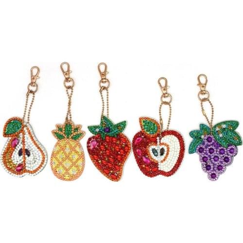 5pcs Fruits DIY Full Drill Special Shaped Diamond Painting Keychains Keyring Jewelry Cross Stitch Embroidery Women Bag Keychain
