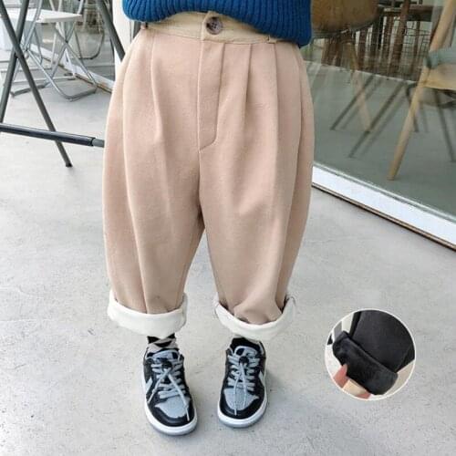 DFXD High Quality 2020 Winter Kids Girl Plus Velvet Woolen Pants New Design Solid Loose Harem Pants Childrens Trousers 2-8Yrs