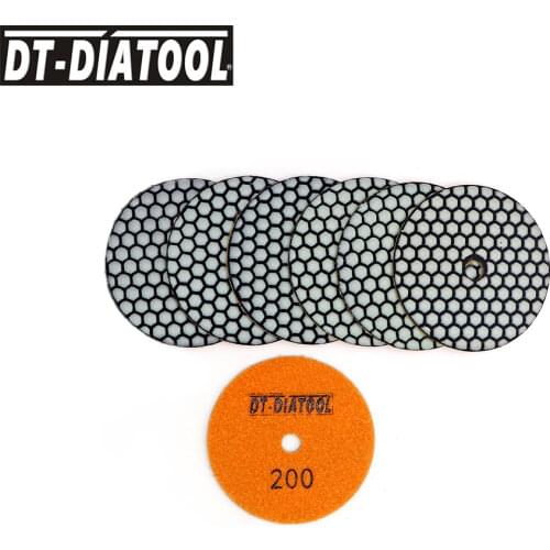 DT-DIATOOL 7pcs/pk Flexible Diamond Sanding Disc Dry Resin Bond Polishing Pads For Granite Marble G200 Dia 4"/100mm