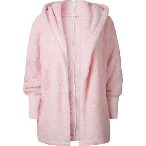 Fleece Solid Open Stitch Casual Women Hooded Jackets 2021 Summer Vintage Full Sleeve Korean Ladies Loose Warm Outwear Coats