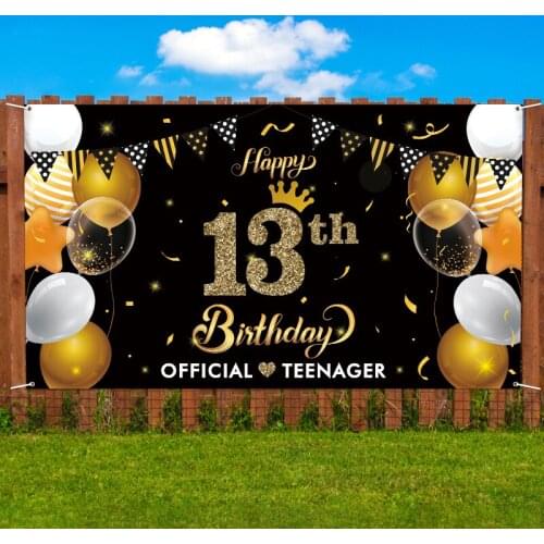 Happy 13th Birthday Banner Backdrop Indoor Outdoor Photo Booth Official Teenager Gold Party Supplies Decoration For Children
