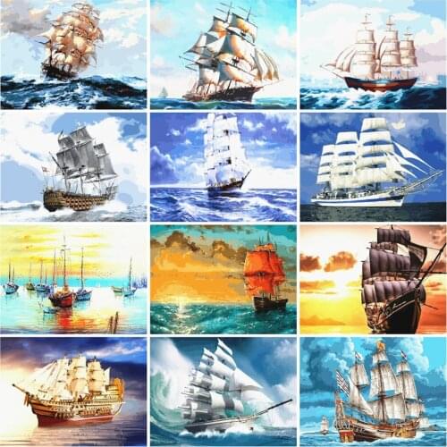 AZQSD Painting By Numbers Boat Frameless Colorful By Numbers Landscape Acrylic Oil Painting HandPainted Home Decor Gift