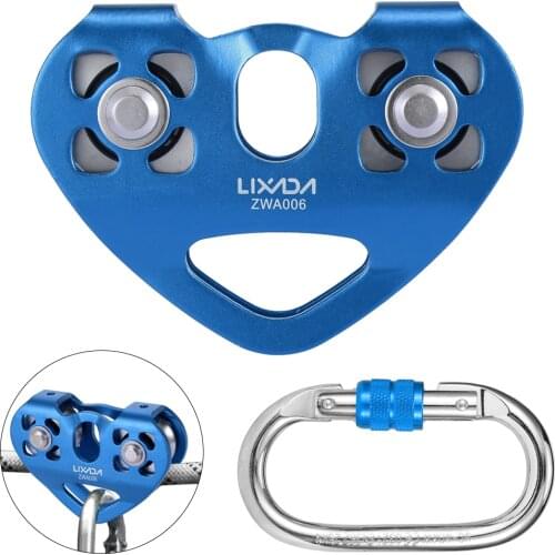 Lixada 30kN Cable Trolley Pulley Dual Pulley with 25kN Srew Locking Carabiner For Rock Climbing Caving Aloft Work Rescue