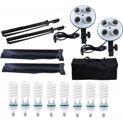 Photography Lighting Kit 2PCS*4 Socket Lamp Holder +2PCS* 50*70CM Softbox +2PCS*2m Light Stand Photo Soft Box+Bag