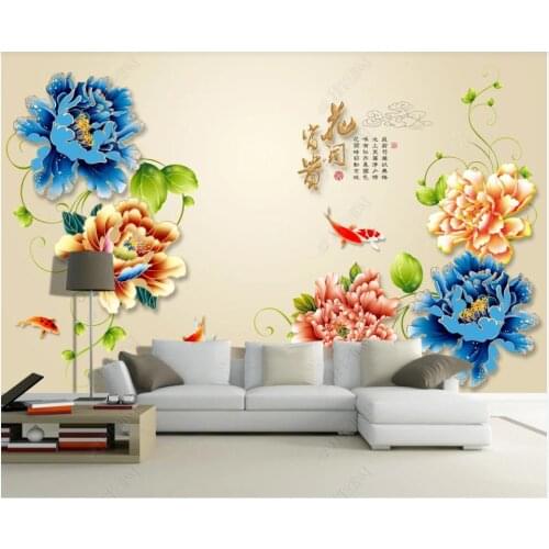 Wallpaper photo 3 d custom mural Fashionable peony flowers blooming landscape in the living room Wallpaper for walls in rolls