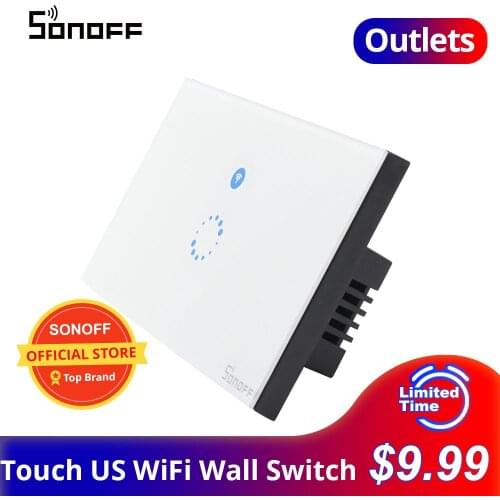 SONOFF Outlet Touch US Wifi Wall Light Switch Glass Panel Touch LED Lights Switch Smart Home Switch Works with Alexa Google Home