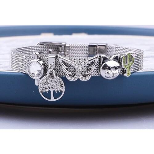 8mm width 2020 new stainless steel mesh metal strap with accessories exquisite butterfly shoes european charm bracelet