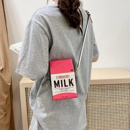 Girls Cute Shoulder Bags Fruits Strawberry Milk Box Cross Body Purse Bag Women Phone Wallet