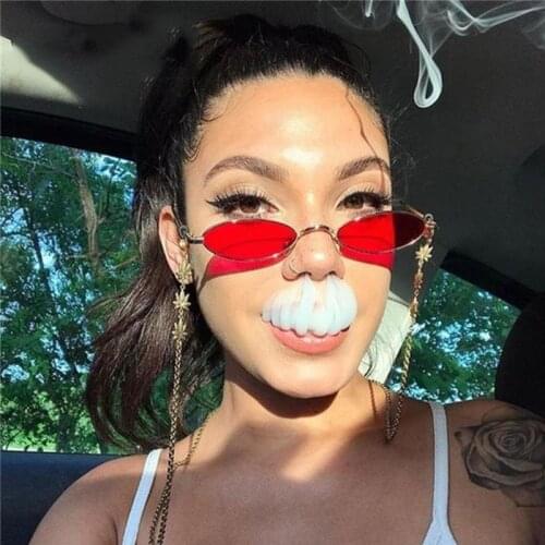 Retro Small Oval Sunglasses Women Vintage Brand Shades Black Red Metal Color Sun Glasses For Female Fashion Designer Lunette