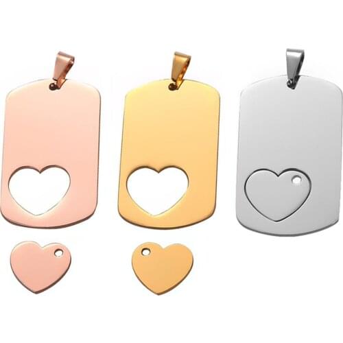 1Set Stainless Steel Rectangle Blank Dog Tag Pendant Mirror Polished Hollow Heart Combination Necklace Jewelry Dropshiping