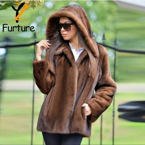 High Quality Imported Light Coffee Color Mink Fur Coats Customised Plus Size Especially Female Real Fur Jackets With Warm Hoods