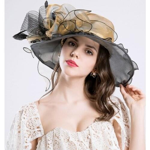 Fedoras Hat New Summer Flowers UV Protection Sunscreen Cap Women Fashion Veil Mesh Church Hats Ladies Elegant Caps H6528