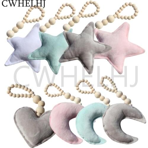 Nordic Wooden Beads Moon Star Heart Kids Room Wall Hanging Decoration Baby Tents Decorative Ornaments Stroller Accessories Gifts