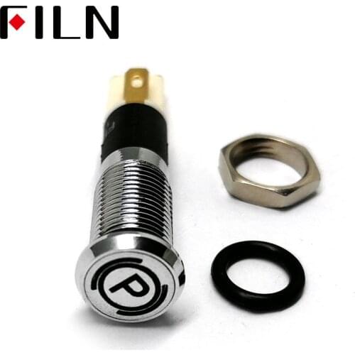 FILN 8mm C8 Car dashboard silver shell Parking brake mark 12v led indicator light with Solder foot