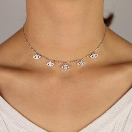 Tenande Fresh Style silver plated gold Color eye Charm Crystal Evil Eye short Necklaces & Pendants for Women Party Jewelry Gifts