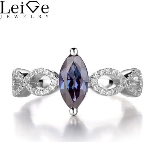 Leige Jewelry Alexandrite Ring Sterling Silver 925 Gemstone Jewelry Wedding Engagement Love Rings for Women Marquise Cut