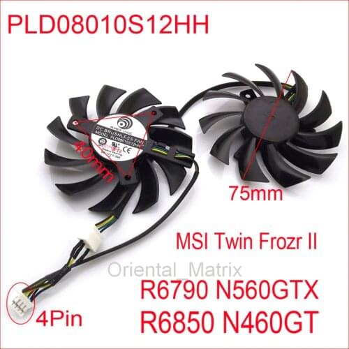 2pcs/lot PLD08010S12HH DC 12V 0.35A 75mm Fan For MSI R6790 N560GTX R6850 N460GT Twin Frozr II Graphics Video Card Fan
