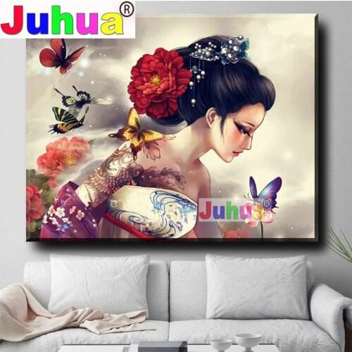 Japanese Woman 5d DIY diamond painting Cross Stitch full mosaic diamond Embroidery Geisha Butterfly Girl Square Full Drill Art