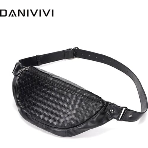 Brand Designer Fanny Pack Banana Wasit Bag Men Leather Woven Belt Purses Mens Money Phone Pocket Pouch Fashion Hip Bum Bag