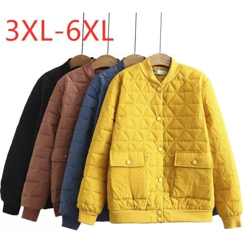 New ladies autumn winter plus size wadded jacket for women large casual long sleeve pocket button yellow coat 3XL 4XL 5XL 6XL