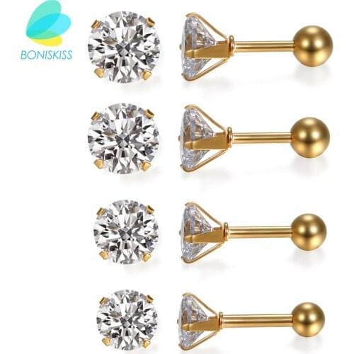 Boniskiss Brand Latest Fashion Zirconia Gold Earring Geometric Stainless Steel Stud Earrings For Women & Men Stud Jewelry
