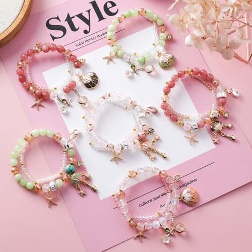 YADA Cuff starfish shell&flower Bracelets&Bangles For Women Double beads Bracelets Hexagram Crystal Jewelry Bracelet BT200341