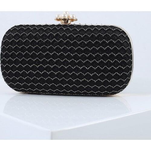Women Black Wave Evening Clutch Bags Lady Luxury Designer Dinner Pearl Silver Handbags Purse for Female Bling Lozenge Bridal Bag