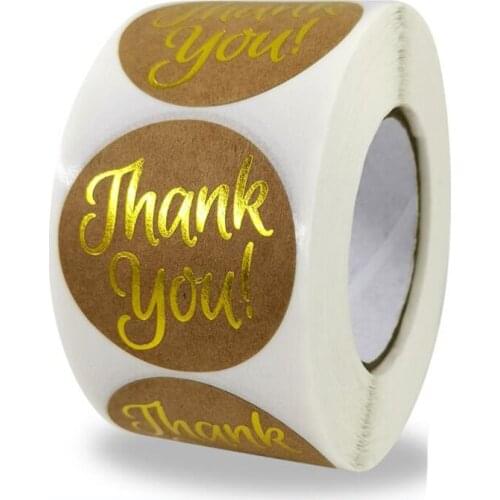 1.5Inch Gold Custom Adhesive Labels Thank You Stickers Big Kraft Paper Scrapbook Seal Stationery Supply 50PCS