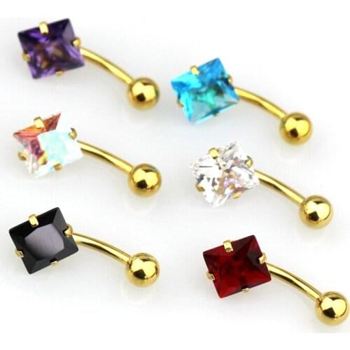1pc 14g Claw square zircon navel ring Zircon belly navel jewelry stainless steel Nombril piercing Body Jewelry