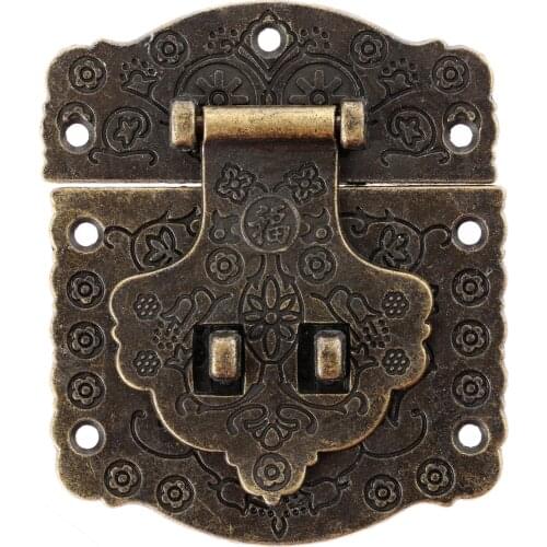 1Pc 70*60mm Antique Drawer Latches Decorative Jewelry Wooden Box Padlock Suitcase Hasp Lock With Screws Vintage Brass Hardware