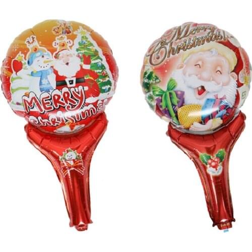 10pcs Merry Christmas Hand Hold Stick Foil Ballons Decorations Air Balloons Supplies Birthday Party Christmas Party Decor