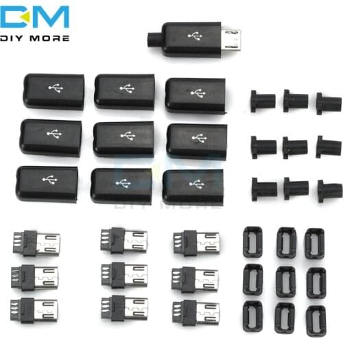 10PCS DIY Micro USB Male Plug Connectors Kit w/ Covers Black Diy Electronic