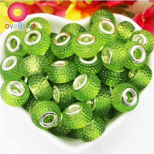 10Pcs Green Opaque Bayberry Large Hole Round Rondelle Spacer Beads Fit Pandora Charms Bracelet Necklace Jewelry Beads Hair Women