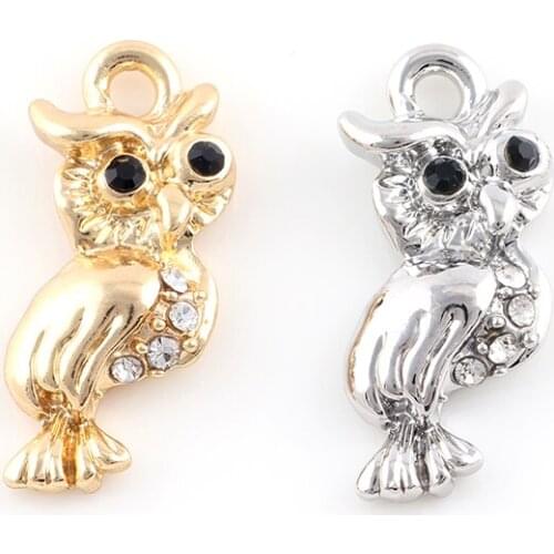 11*34mm Silver Gold Crystal Charms Owl Pendant Fit Bracelets Necklace DIY Metal Jewelry Making