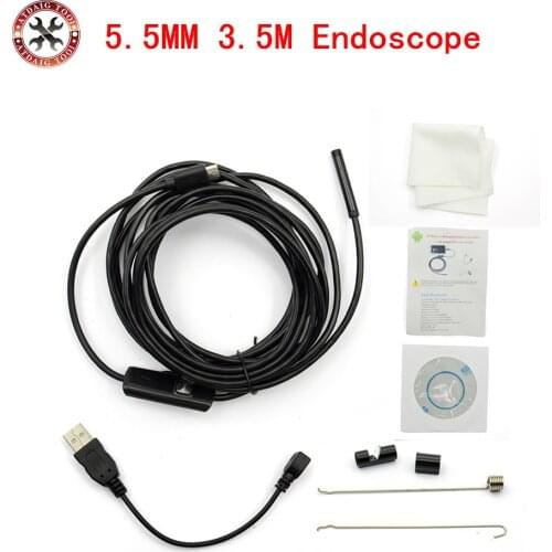 3.5m Waterproof Endoscope Mini HD Camera Snake Tube 5.5 mm Lens Rigid Cable USB Inspection LED Borescopefor Android Phone PC